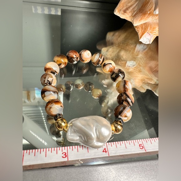 KING TROCHUS SHELL + BARROQUE SHELL PEARL NATURAL BRACELET size 7”” - Picture 11 of 12